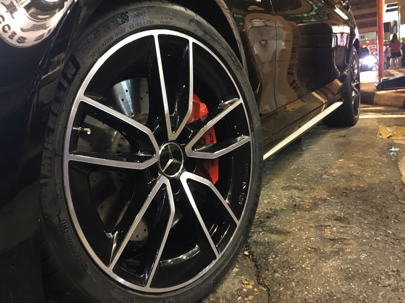 Mercedes Benz AMG w205 C43 and AMG 5 Double Spoke Wheels and 呔鈴 and wheels hk and tyre shop hk and Michelin tyre ps4s tyres