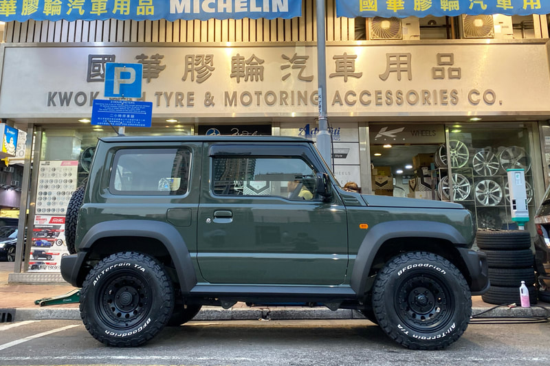 Suzuki Jimny JB74 and American Racing Outlaw 2 wheels AR62 and BF Goodrich ko2 tyre and tyre shop hk and wheel shop hk and 呔鈴 and ジムニー