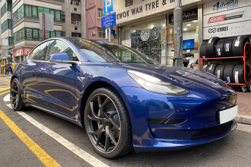 Tesla Model 3 and RAYS Wheels VMF C01 and 呔鈴 and wheels hk and tyre shop hk and Michelin ps4s tyre