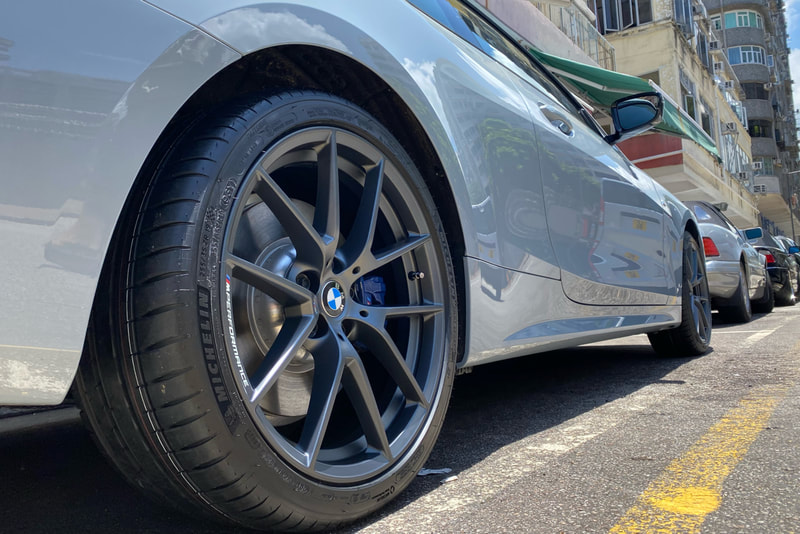 BMW G22 4 series and 3 series and bmw 898m wheels and tyre shop hk and michelin ps4 tyre and 呔鈴