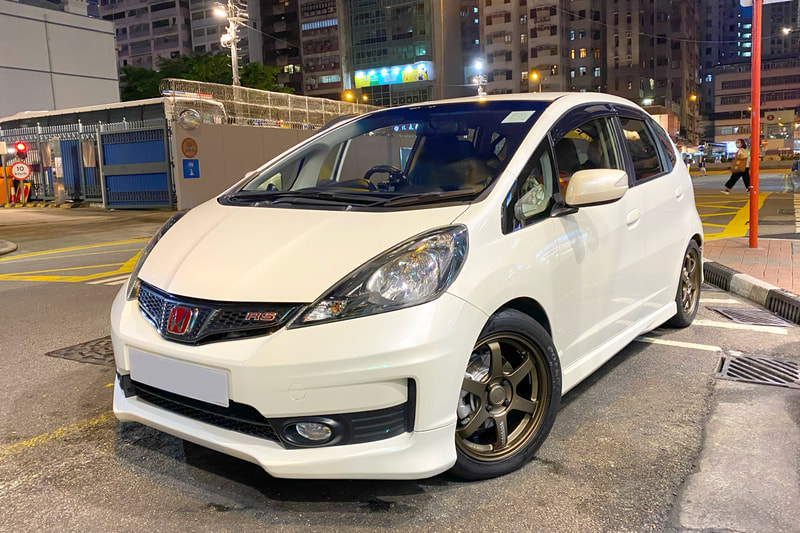 Honda FIT and rays te37 sonic wheels and tyre shop hk and bridgestone re004 tyres and 呔鈴