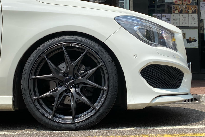 Mercedes Benz C117 CLA and RAYS VV21S wheels and tyre shop hk and wheel shop hk and 呔鈴 and goodyear f1a5 tyre hk
