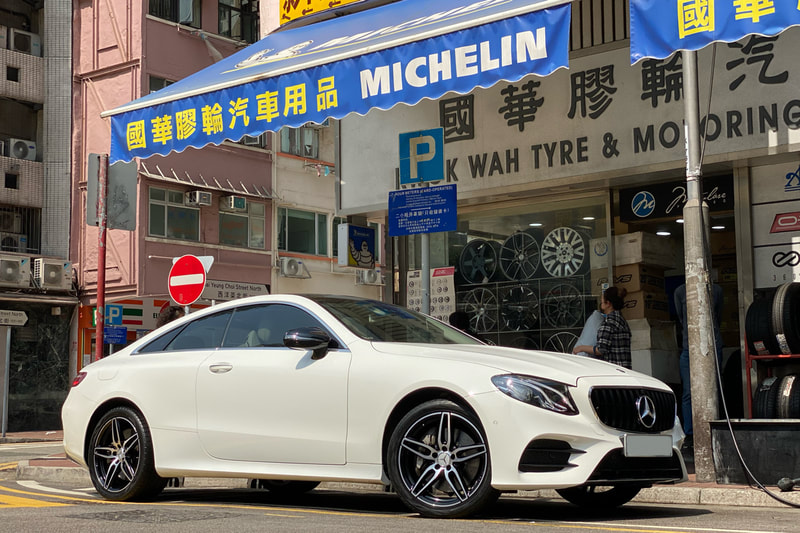 Mercedes Benz W213 C238 E Class and amg 5 twin spoke wheels and tyre shop hk and 車軨 and 呔鈴