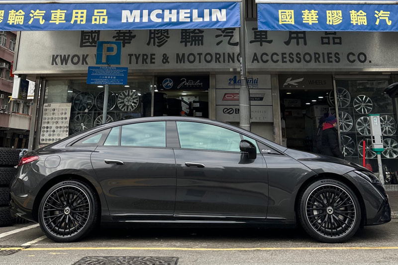 Mercedes Benz EQE V295 and AMG multispoke wheels and tyre shop hk and EQE wheels and Michelin Pilot Sport tyre