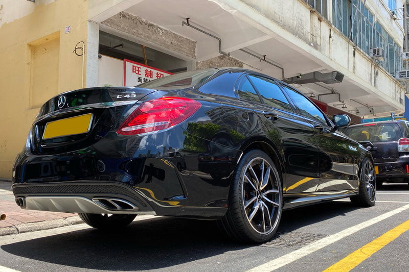 Mercedes Benz AMG w205 C43 and AMG 5 Double Spoke Wheels and 呔鈴 and wheels hk and tyre shop hk and Michelin tyre ps4s tyres