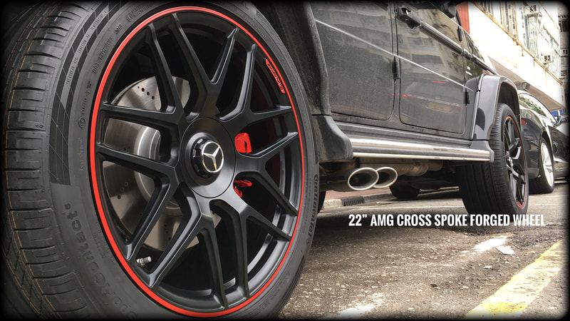 AMG Cross Spoke Wheels Matt Black with Red Rim Edge