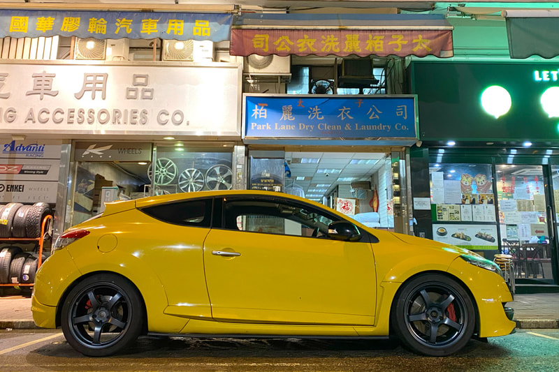 Renault Megane and RAYS gramlights 57cr wheels and tyre shop and Bridgestone Potenza RE71RS tyre and 輪胎店 and tyre shop hk