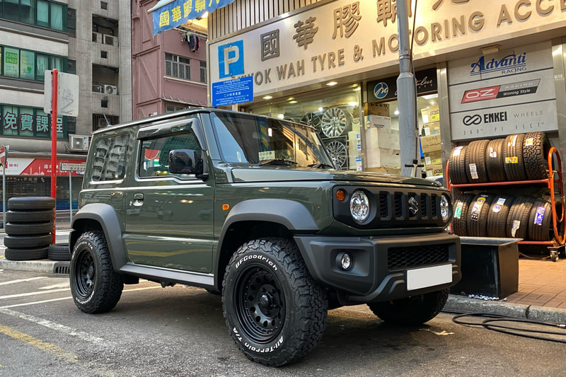 Suzuki Jimny JB74 and American Racing Outlaw 2 wheels AR62 and BF Goodrich ko2 tyre and tyre shop hk and wheel shop hk and 呔鈴 and ジムニー