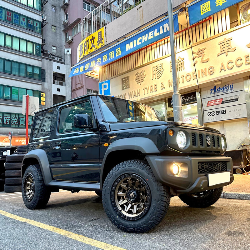 Suzuki Jimny JB74 and Fuel D696 Covert Wheels and tyre shop and Yokohama Geolander XAT tyre and 輪胎店
