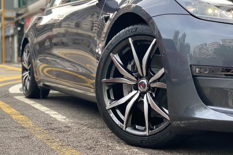 Tesla Model 3 and RAYS Salvatore wheels and tyre shop hk and michelin ps4s tyre and 輪胎店