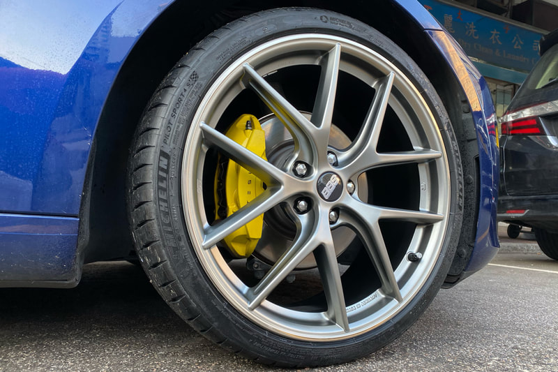 Tesla Model 3 and BBS CIR wheels and tyre shop hk and michelin ps4s tyres and 呔鈴 and 輪胎店