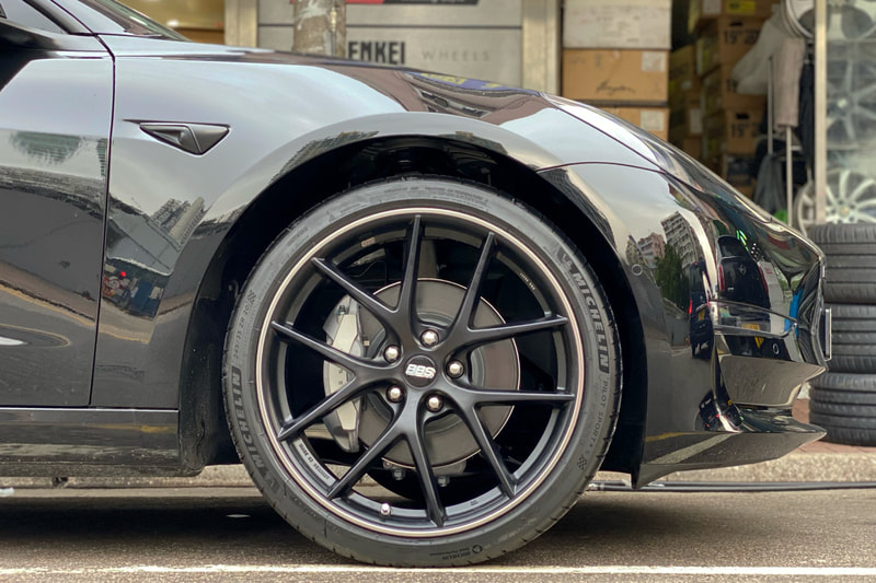 Tesla Model 3 and BBS CIR wheels and tyre shop hk and michelin ps4s tyres and 呔鈴