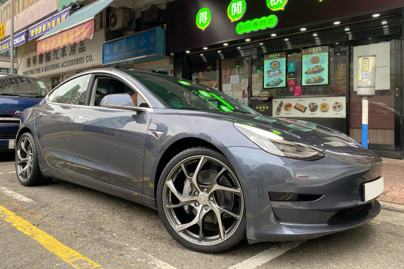 Tesla model 3 and rays vmf c01 wheels and 呔鈴 and wheels hk