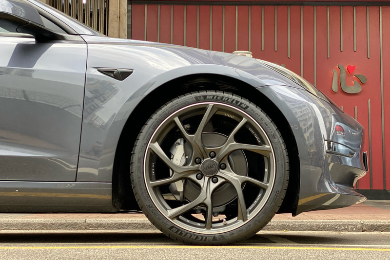 Tesla Model 3 and RAYS Wheels VMF C01 and 呔鈴 and wheels hk and tyre shop hk and Michelin ps4s tyre